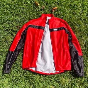 satin red and black racer jacket